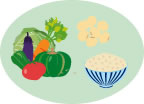 生野菜、れんこん、ごぼうなどの根菜、大豆、枝豆などの豆類