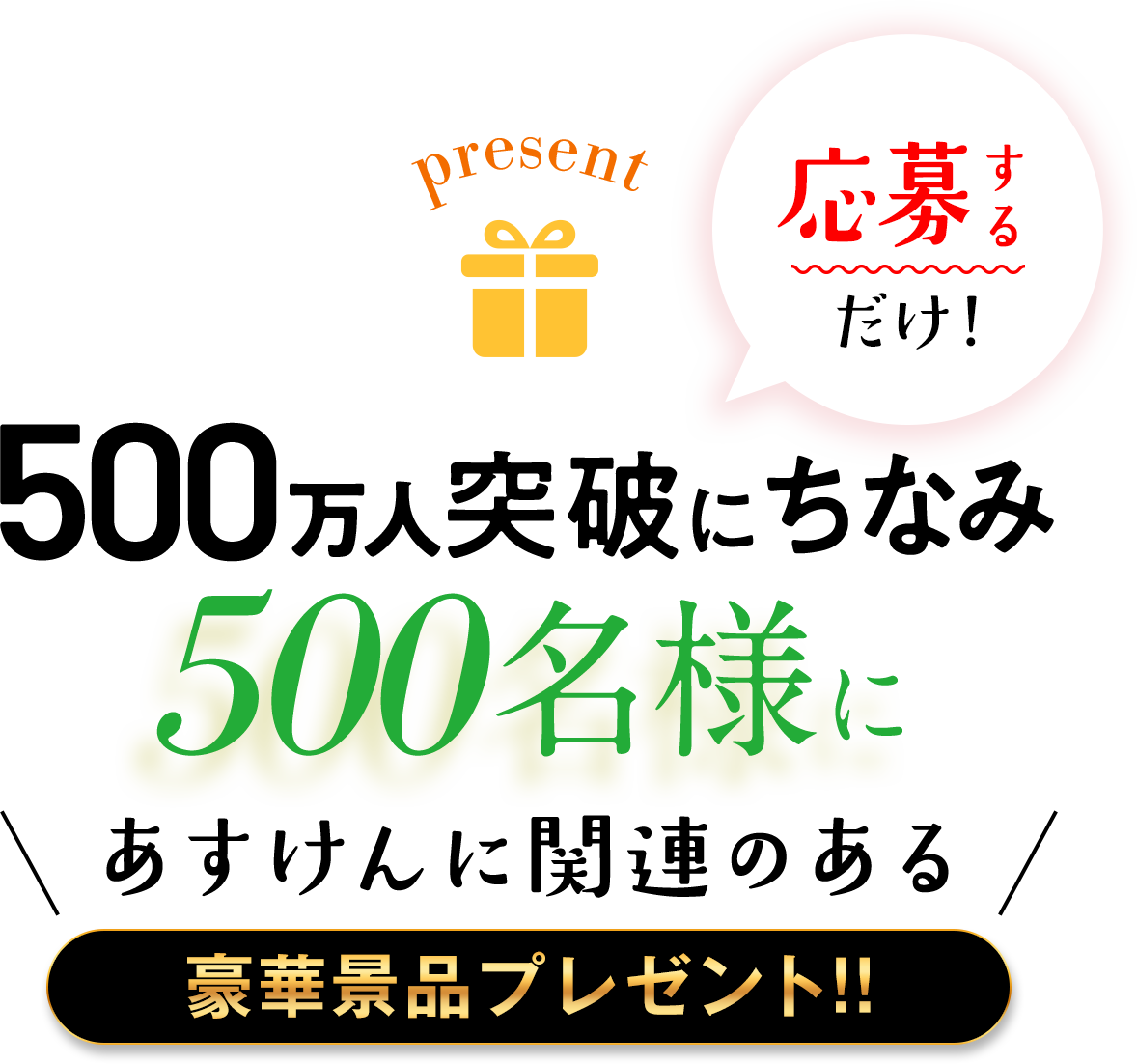 応募するだけ！500万人突破にちなみ、500名様にあすけんに関連のある豪華景品プレゼント！！