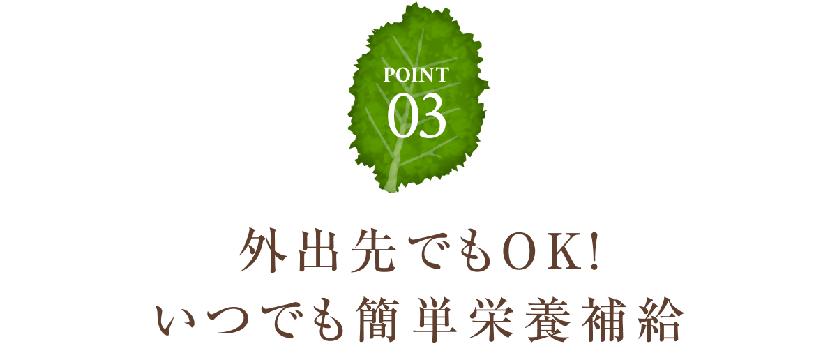 POINT03：外出先でもOK！いつでも簡単栄養補給